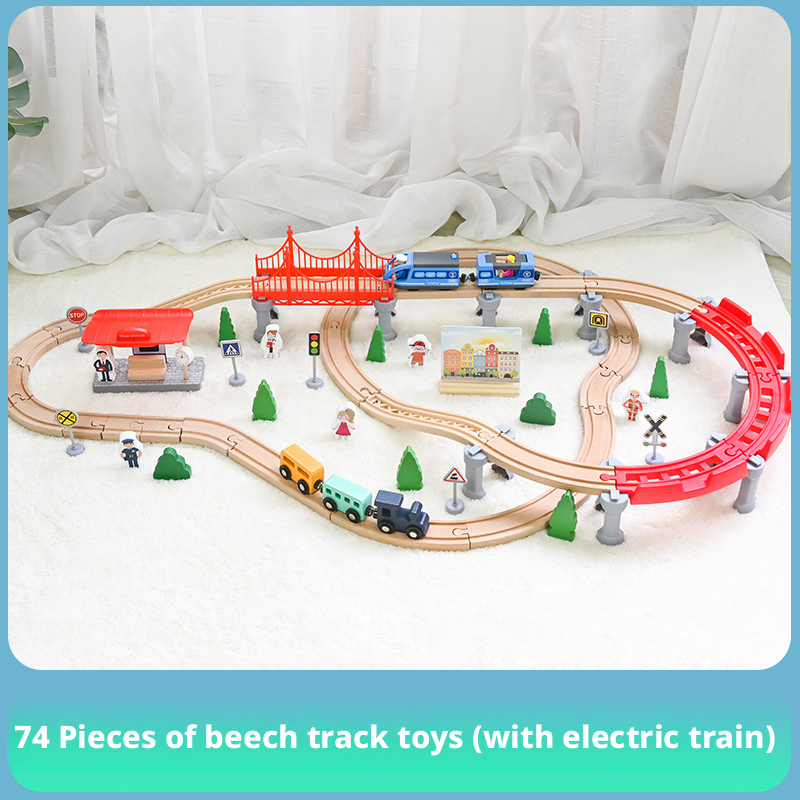 High speed rail wooden track car simulation electric train wooden small train toy package 206