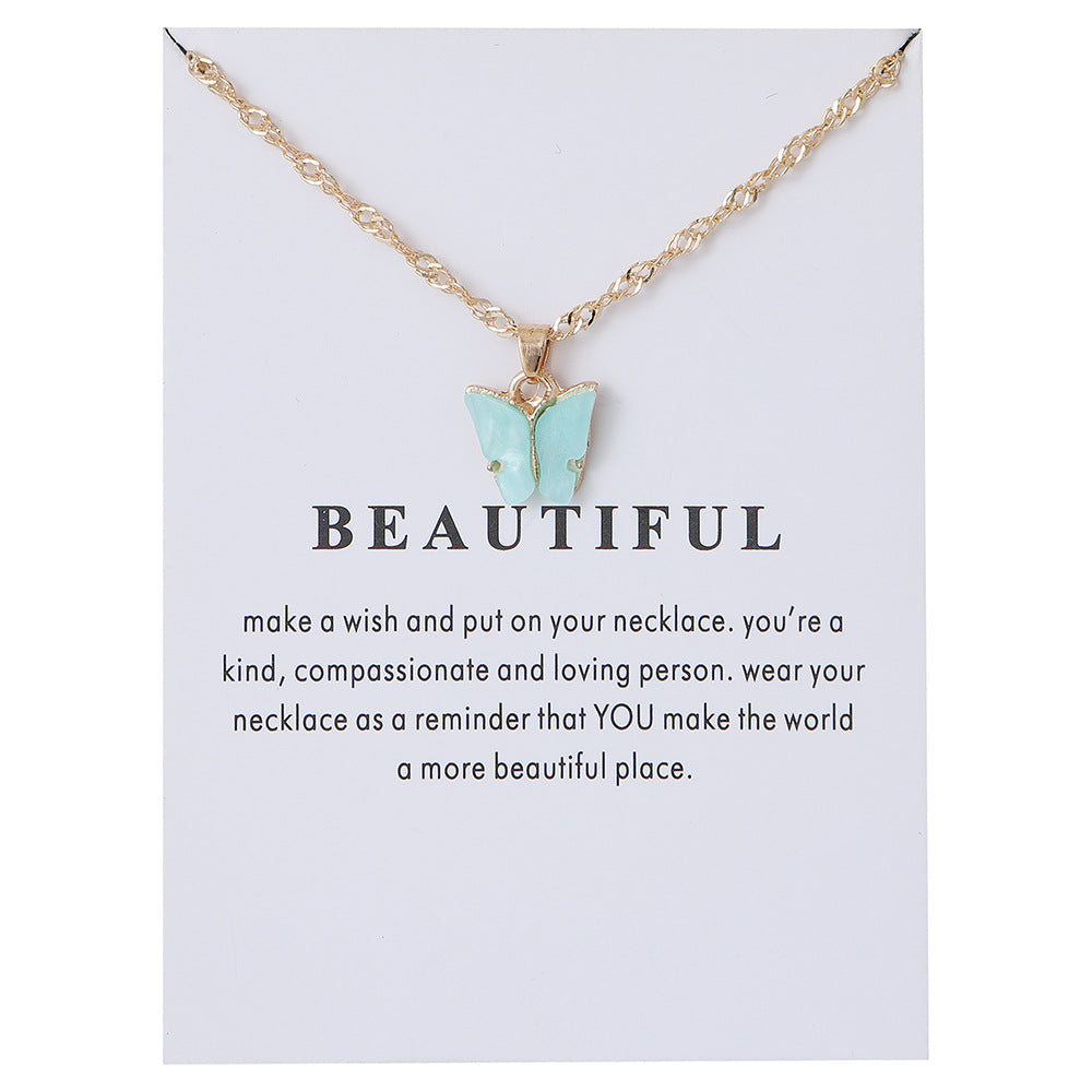 Acrylic butterfly pendant necklace collarbone chain accessory 296