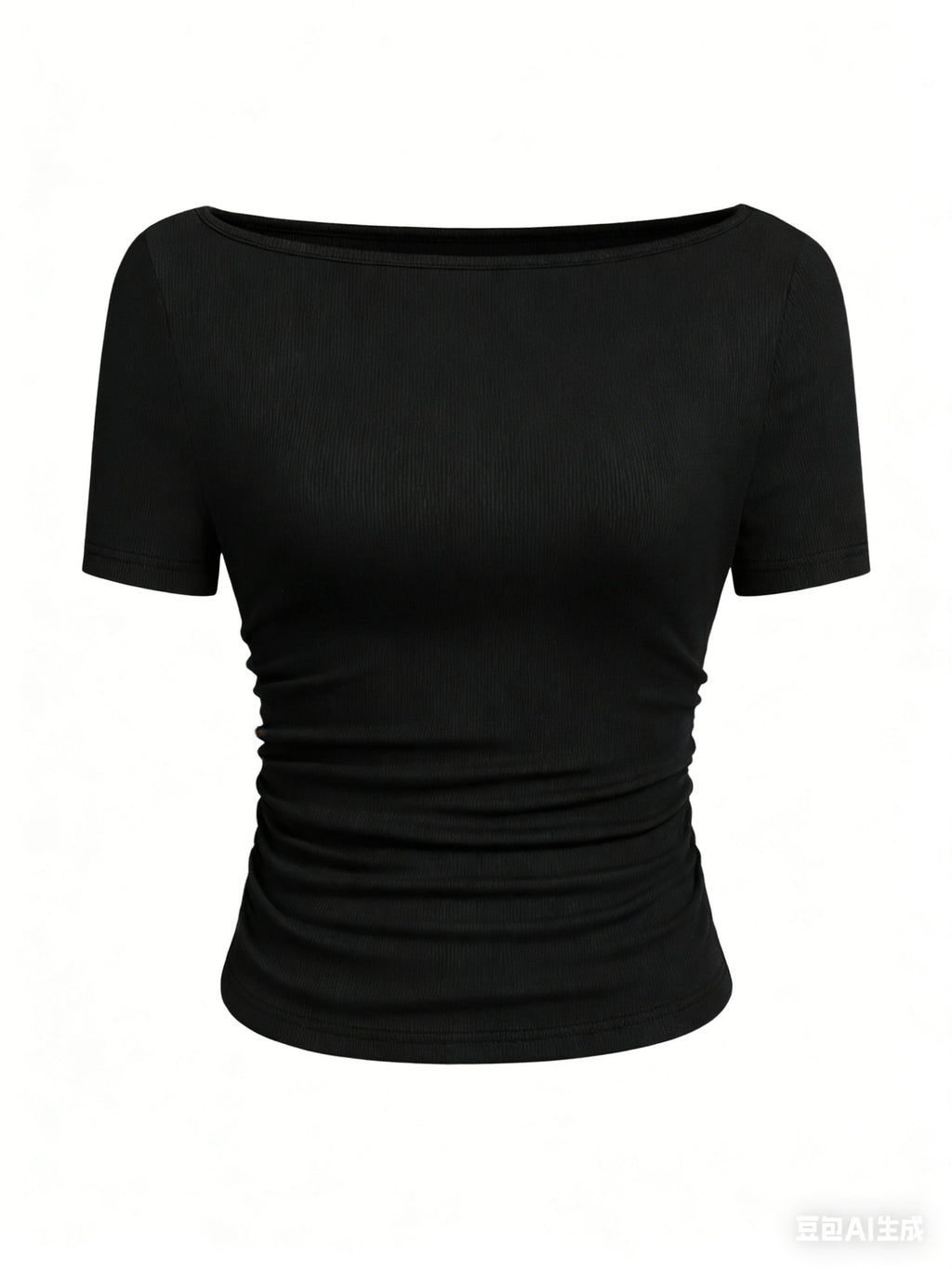 Solid color boat neck bell sleeve T-shirt for women 452