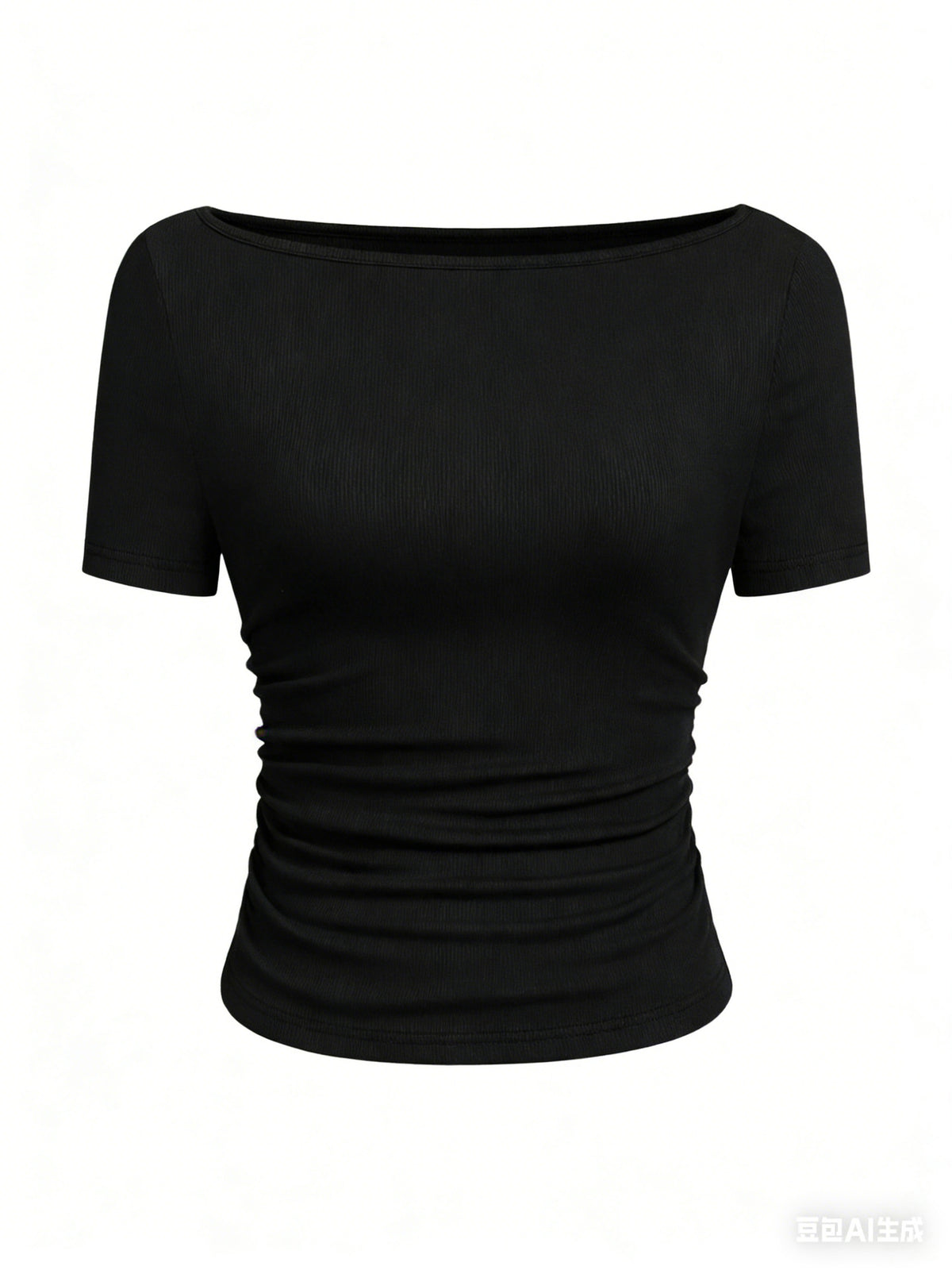 Solid color boat neck bell sleeve T-shirt for women 452