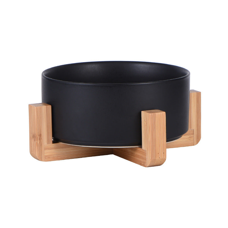 Cat bowl ceramic double bowl water bowl integrated wooden frame dog bowl dog basin 327
