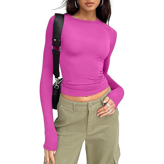 Women's base layer top, short-sleeved slim fit, long-sleeved basic round neck top, slim fit, milk silk women's clothing 458