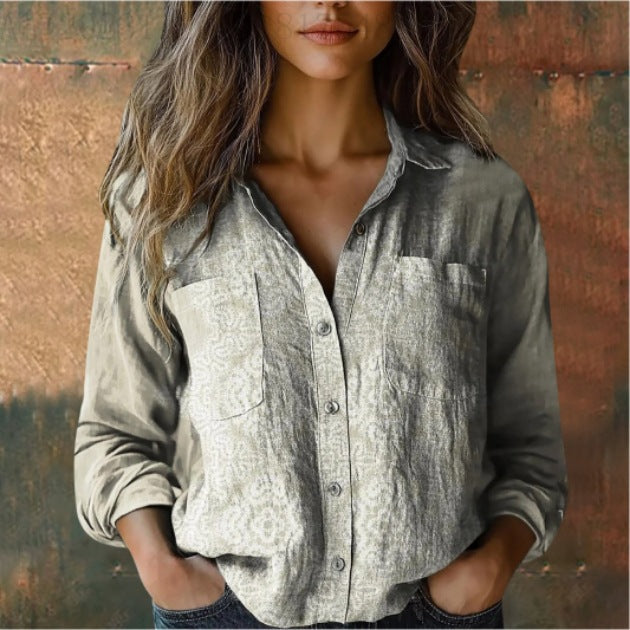 Women's shirt top V-neck printed shirt 082