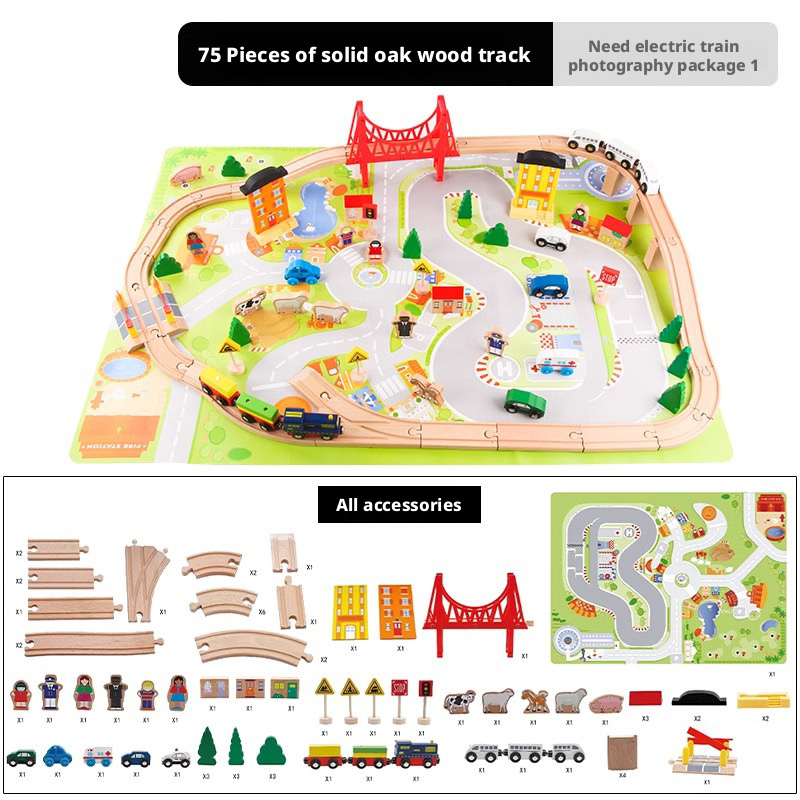 High speed rail wooden track car simulation electric train wooden small train toy package 206