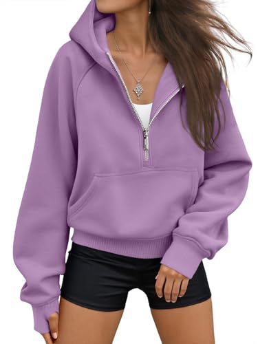 New Autumn/Winter Hooded Half-Zip Solid Color Casual Long-Sleeve Sweatshirt for Women 484