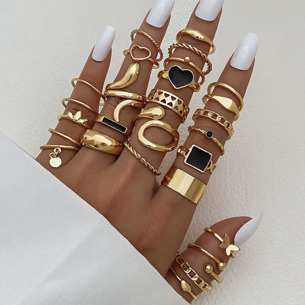 Electrophoretic Black Butterfly Diamond Set Ring Pearl Ring 289