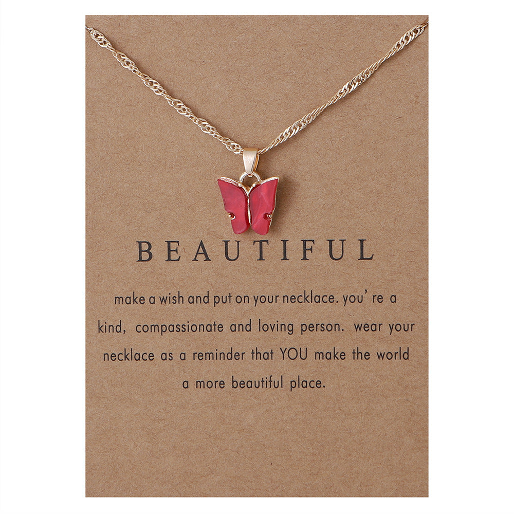 Acrylic butterfly pendant necklace collarbone chain accessory 296