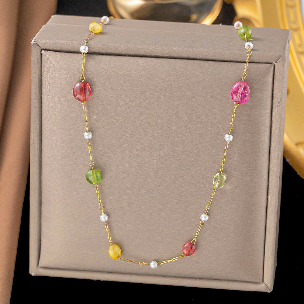 Shell necklace women's titanium steel lock chain 080