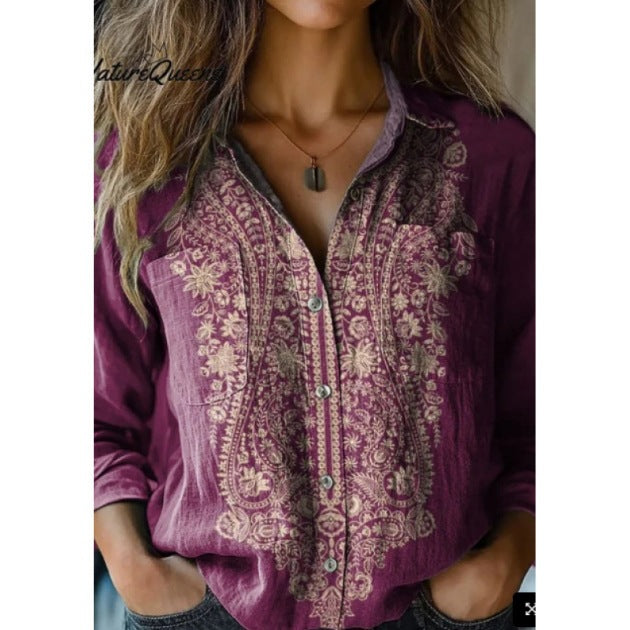 Women's shirt top V-neck printed shirt 082