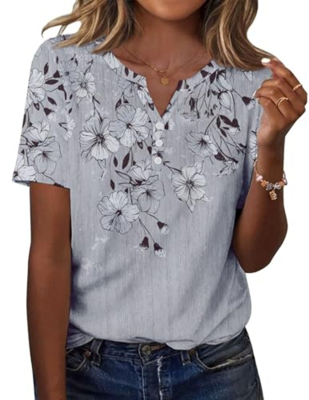 New fashionable, trendy, casual, versatile, high-quality short-sleeved button V-neck T-shirt 481