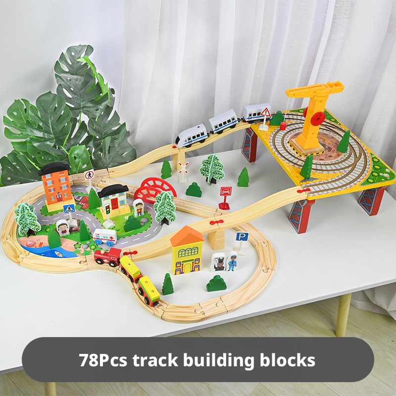 High speed rail wooden track car simulation electric train wooden small train toy package 206
