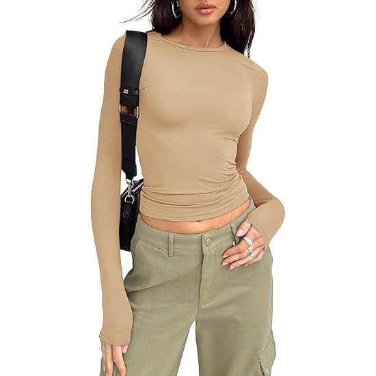 Women's base layer top, short-sleeved slim fit, long-sleeved basic round neck top, slim fit, milk silk women's clothing 458