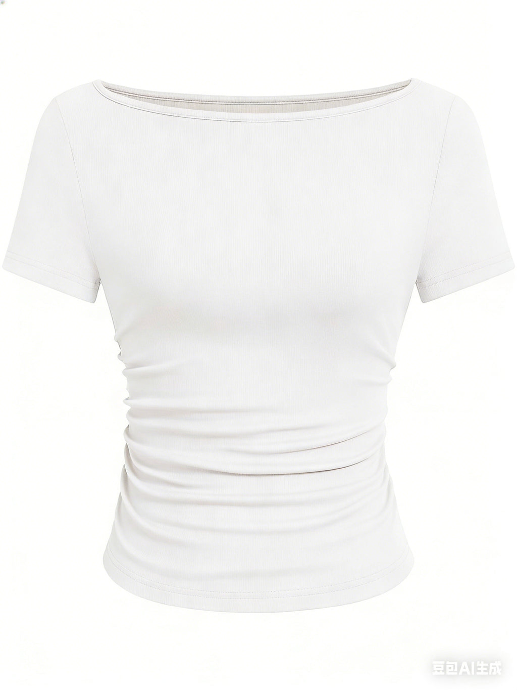 Solid color boat neck bell sleeve T-shirt for women 452