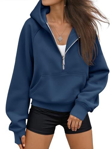 New Autumn/Winter Hooded Half-Zip Solid Color Casual Long-Sleeve Sweatshirt for Women 484