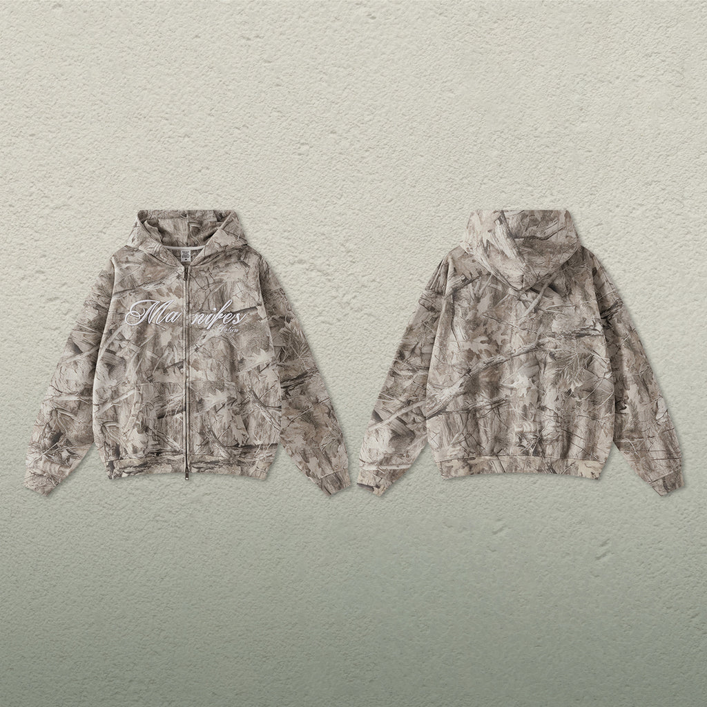 Autumn and winter heat transfer camouflage letters 3D embroidery plus velvet hooded sweatshirt zipper jacket men7609