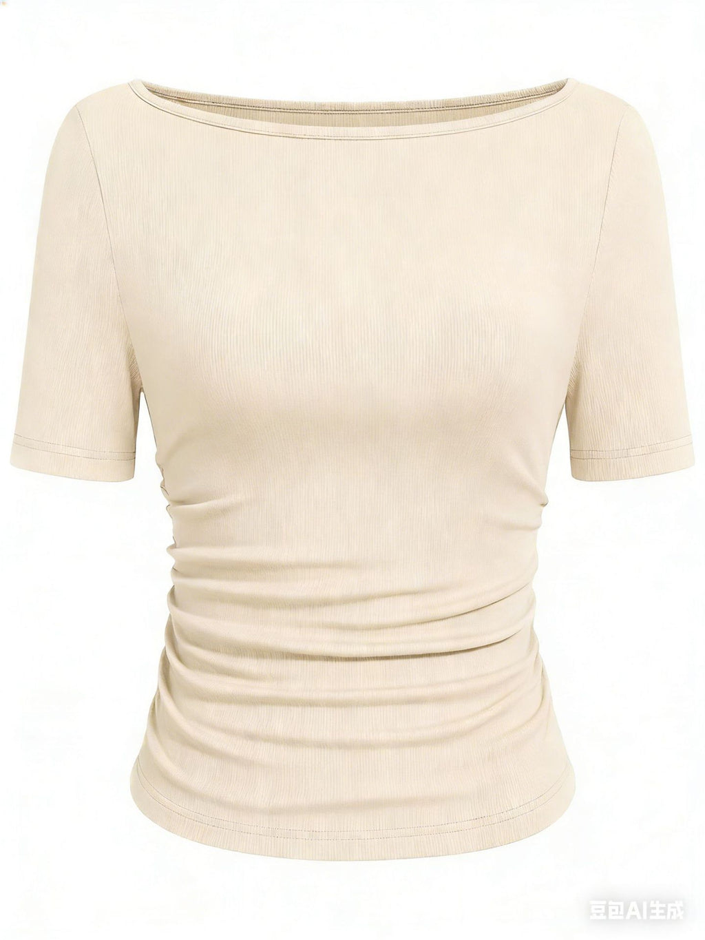 Solid color boat neck bell sleeve T-shirt for women 452
