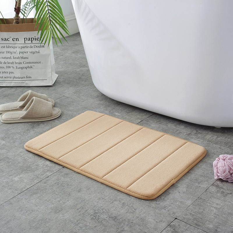 Striped seam coral fleece floor mat, anti slip and dirt resistant foot mat for bathroom and toilet 583