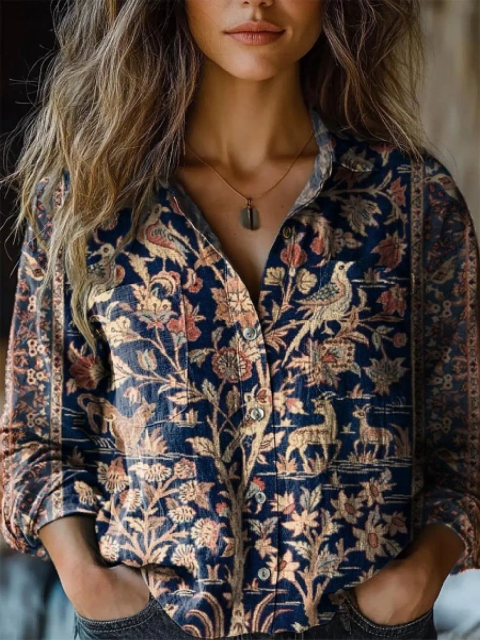 Women's shirt top V-neck printed shirt 082