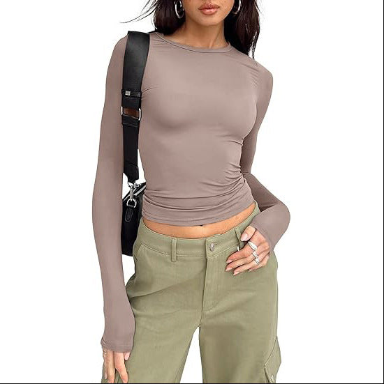 Women's base layer top, short-sleeved slim fit, long-sleeved basic round neck top, slim fit, milk silk women's clothing 458