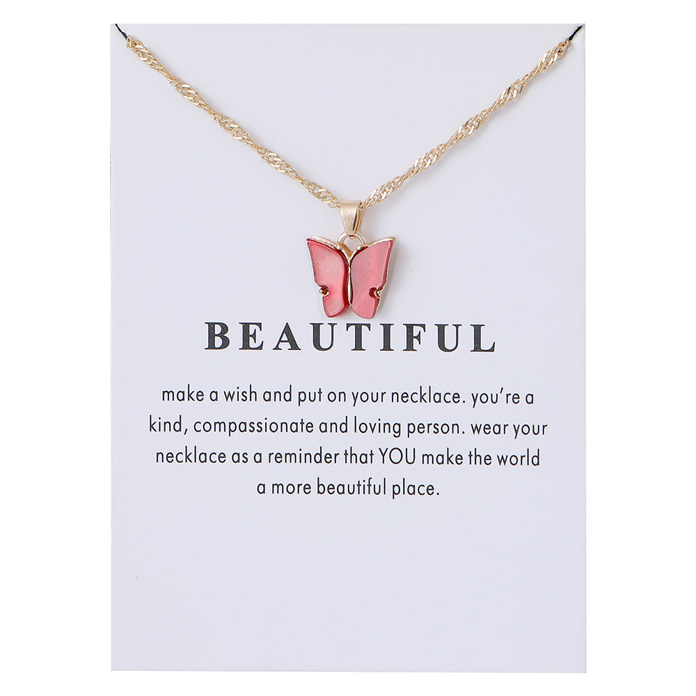 Acrylic butterfly pendant necklace collarbone chain accessory 296