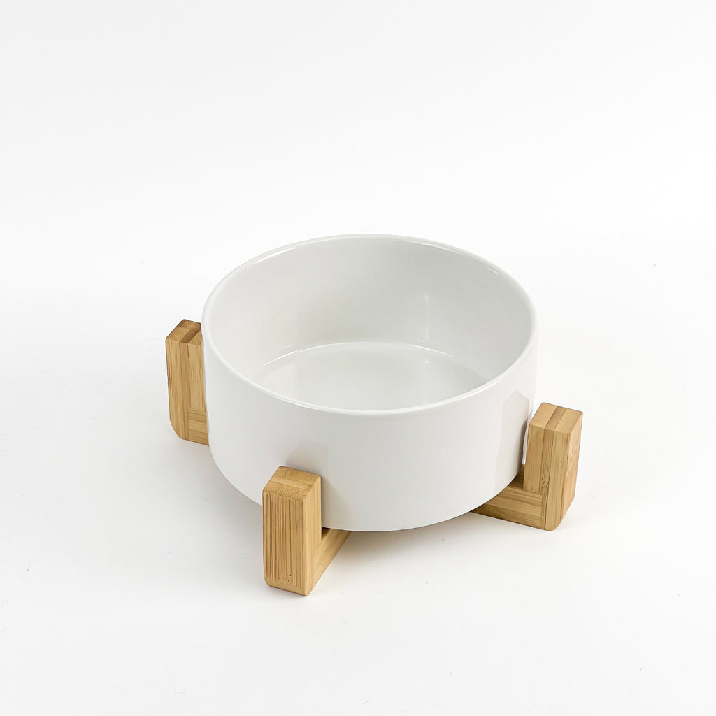 Cat bowl ceramic double bowl water bowl integrated wooden frame dog bowl dog basin 327