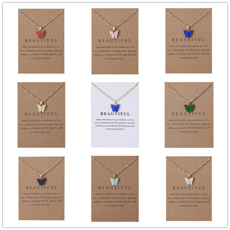 Acrylic butterfly pendant necklace collarbone chain accessory 296