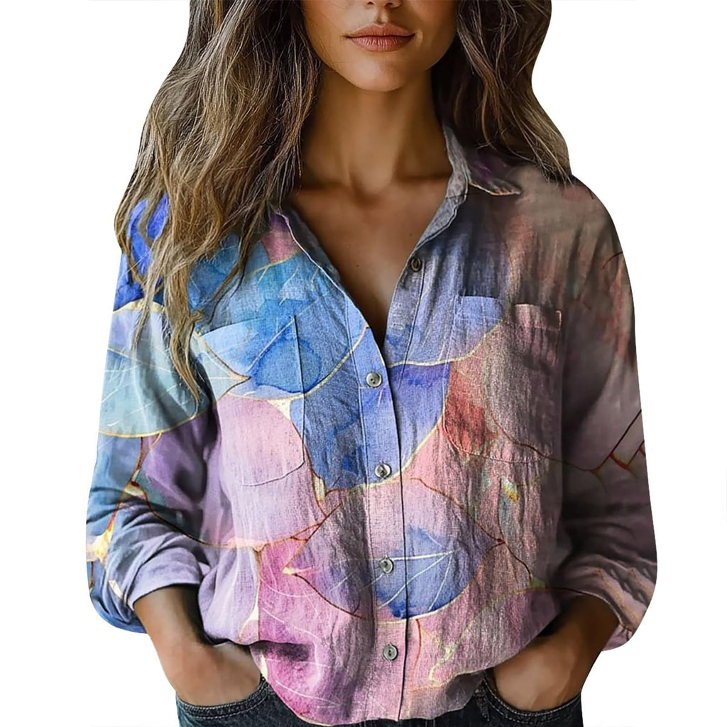 Women's shirt top V-neck printed shirt 082