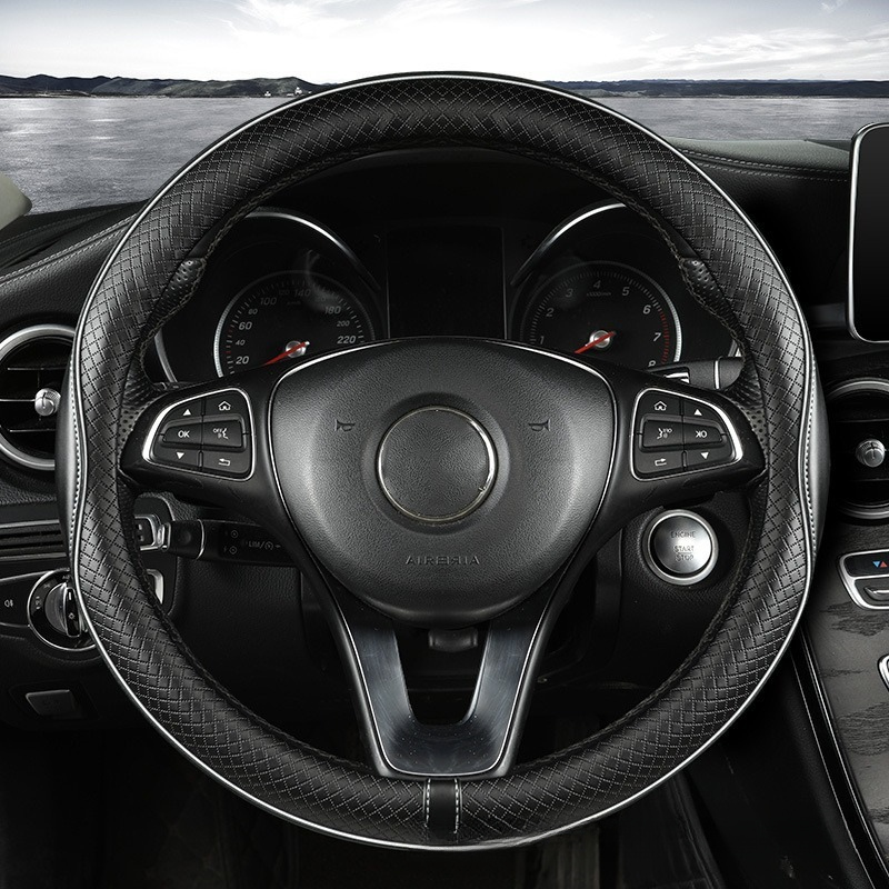 Car steering wheel cover with microfiber leather diamond embossed tape for anti slip 376