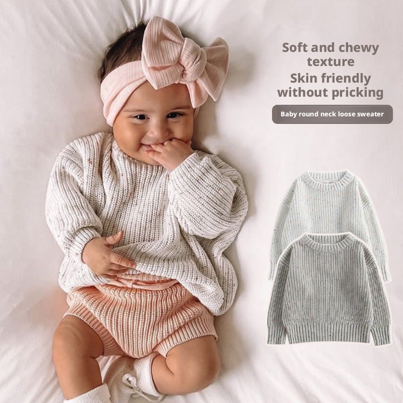 Cotton baby sweater round neck pullover autumn and winter loose knit jacket 210