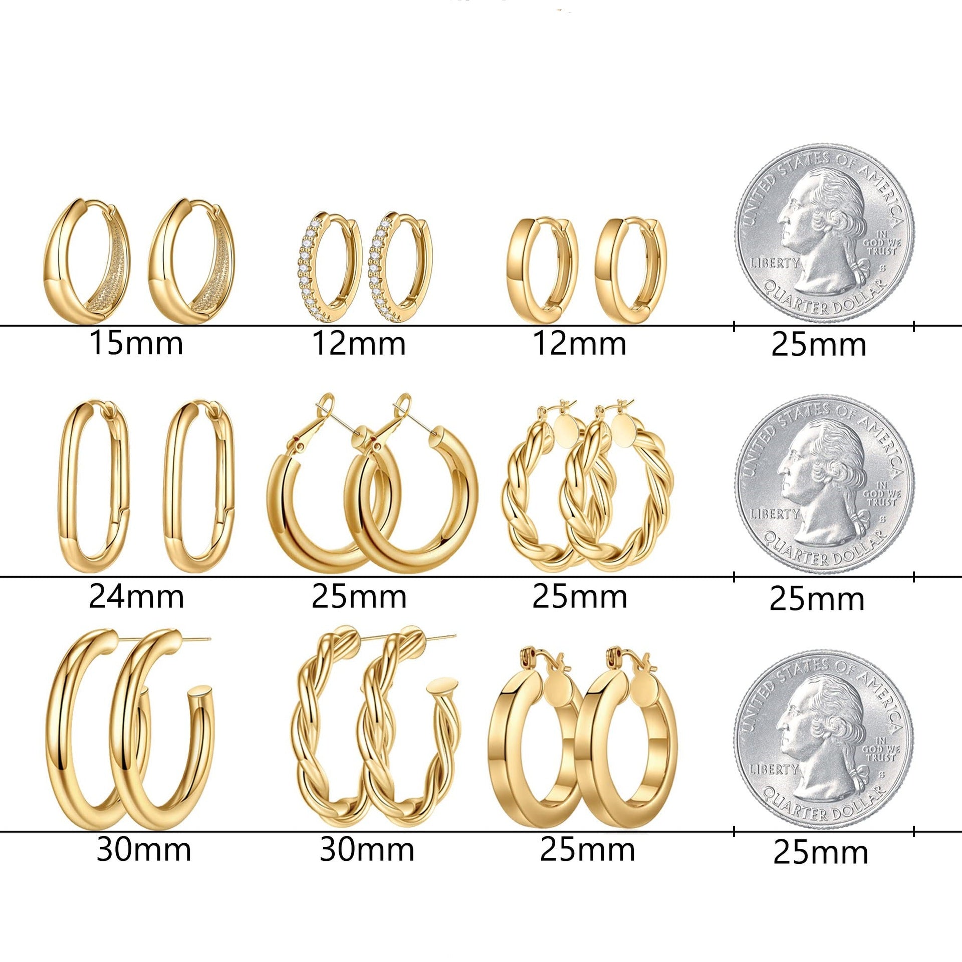 Copper round tube plated with 18K gold, circle earrings thickened 267