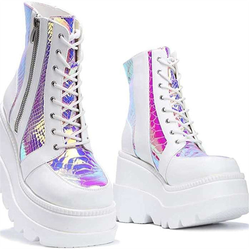 High-top color-blocked lace-up plus-size women's shoes 115