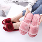 Open mouth hairy women's indoor wooden floor warm cotton slippers 050