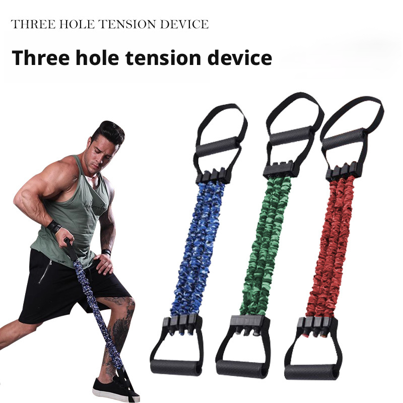 Triple-hole Pull-up Band for Chest Expansion, Arm Strength Training, Latex Fabric Sleeve, Foot Pedal, Resistance Rope 435