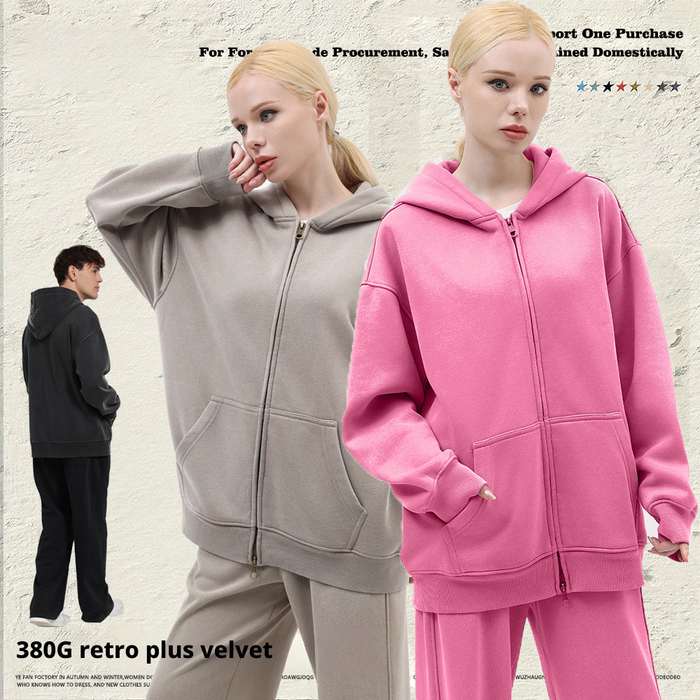 Fleece-lined Washed Vintage Hooded Sweater 053