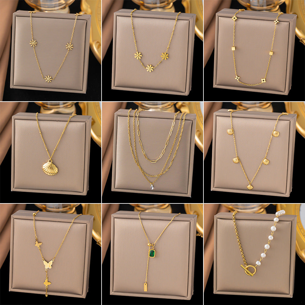 Shell necklace women's titanium steel lock chain 080