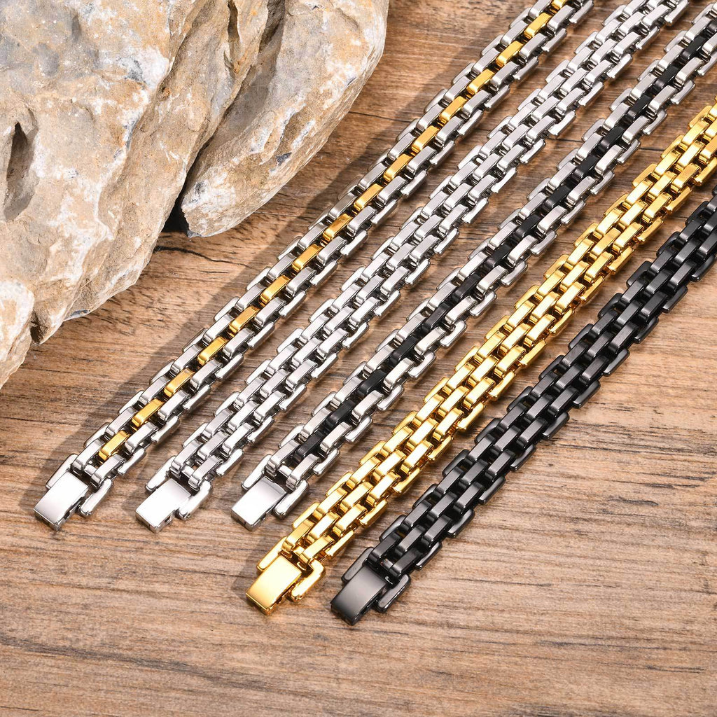 Minimalist men's wide face stainless steel strap gold bracelet 250