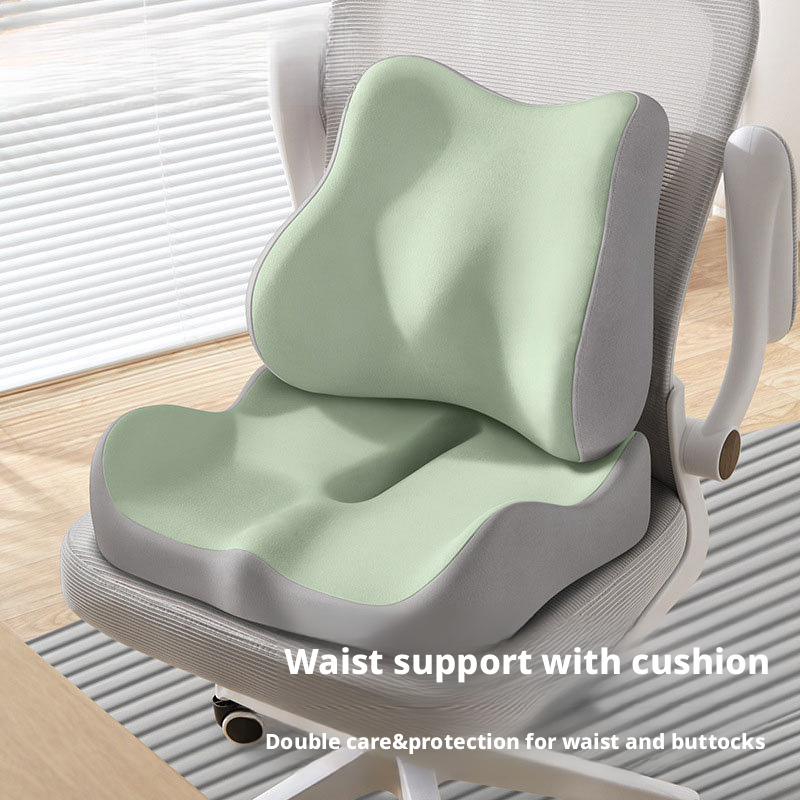 Memory foam office chair seat cushion with lumbar support, stress relief and buttock shaping pad for long-term sitting 450