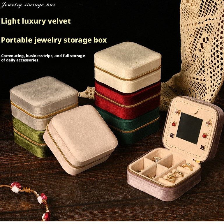 Simple and high-end ins swan velvet jewelry box with mirror 258