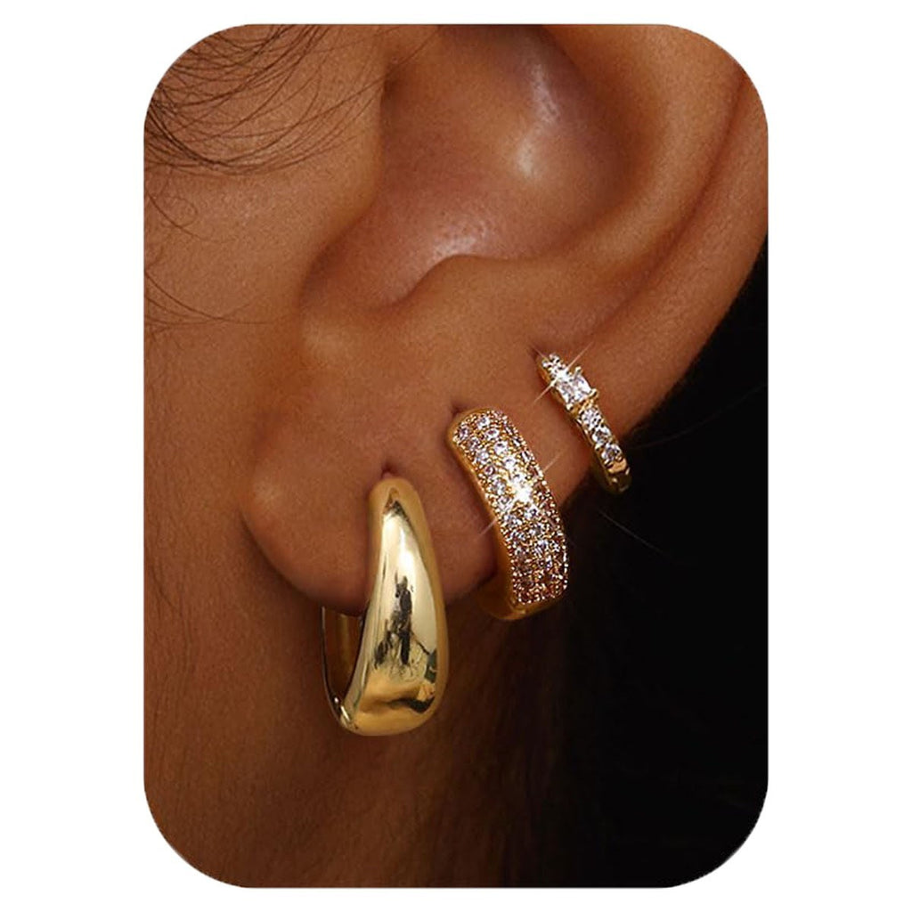 Inlaid zircon copper ear buckle creative temperament zirconia twist buckle earring set 3-piece set 277