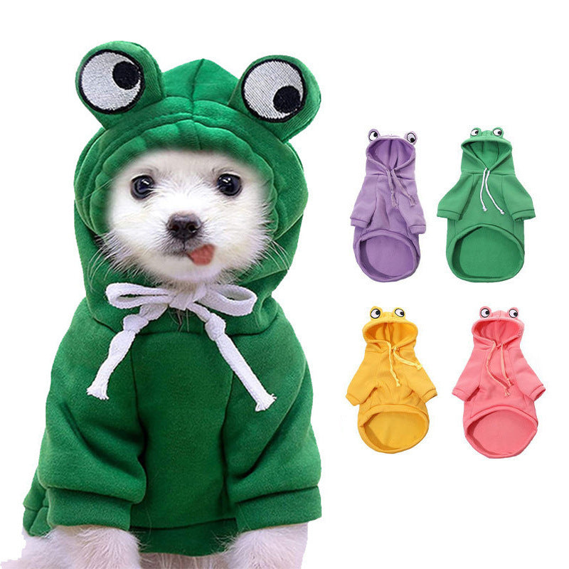 Dog, cat, pet hooded cotton jacket, autumn and winter fleece warm frog hoodie 307