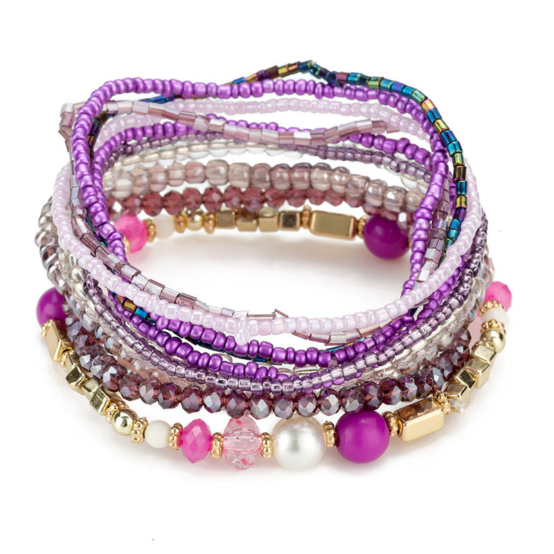 Bohemian Rice Bead Bracelet Ins Design Sense Handmade Contrast Stacked Bracelet Set 278