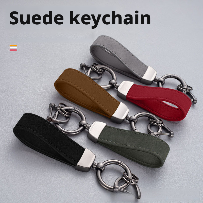 Leather rope keychain ring, suede car keychain, metal keychain, horseshoe buckle 399