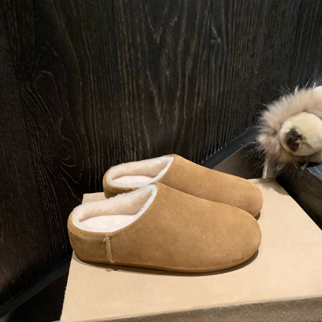 Leather sole thick base lambskin fur 3.5cm height warming fluffy slipper 120
