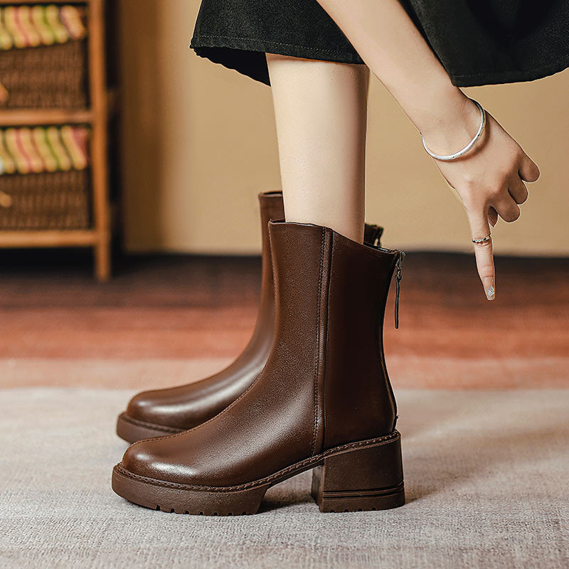 Thick heeled short boots for women in spring and autumn brown thick soled Martin boots 119