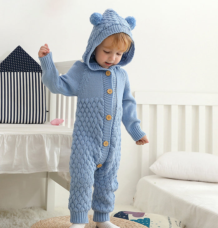 Autumn children's three-dimensional woolen ball hooded knitted jacket 078