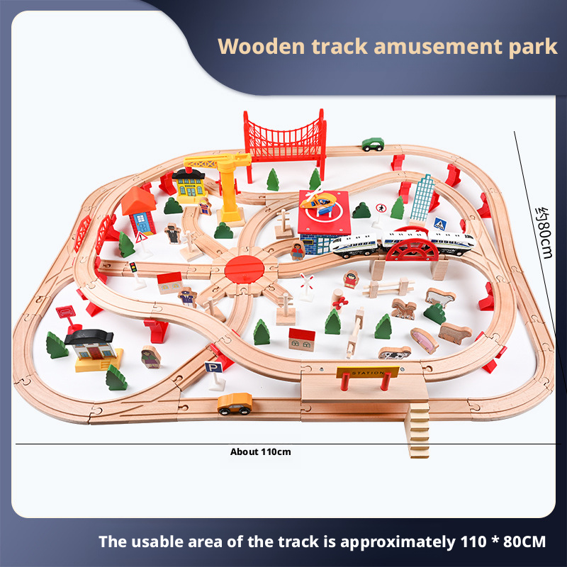 High speed rail wooden track car simulation electric train wooden small train toy package 206