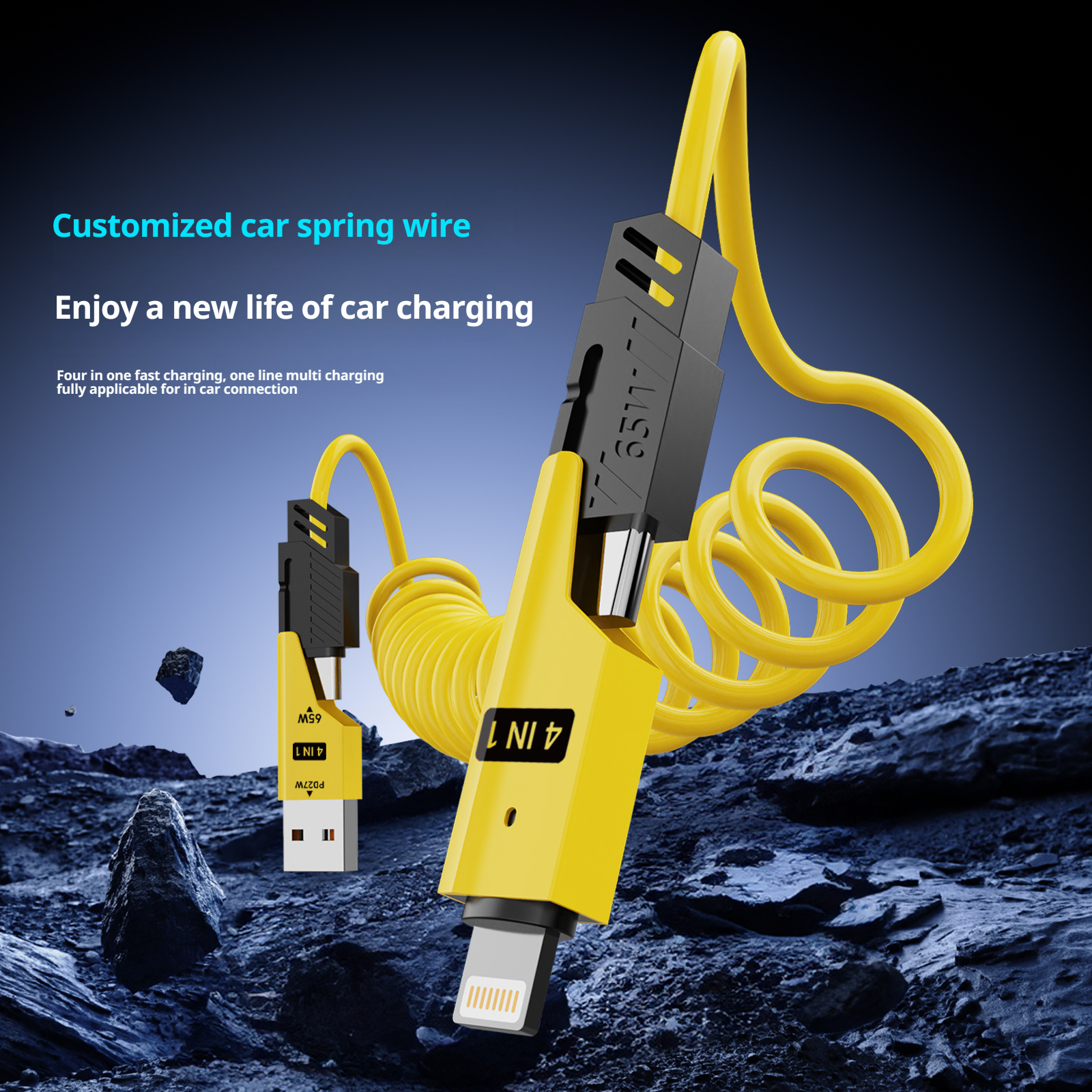 Spring data cable 1.5-meter four in one retractable cable suitable for Huawei iPhone fast charging Typec charging cable 392