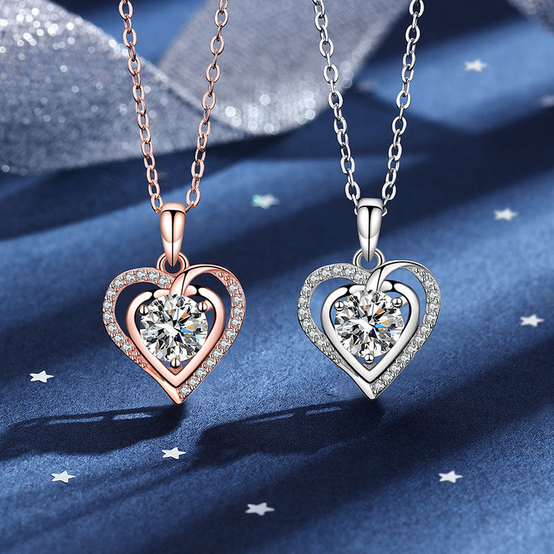 Pure silver moissanite necklace, women's heart-shaped collarbone chain pendant 269