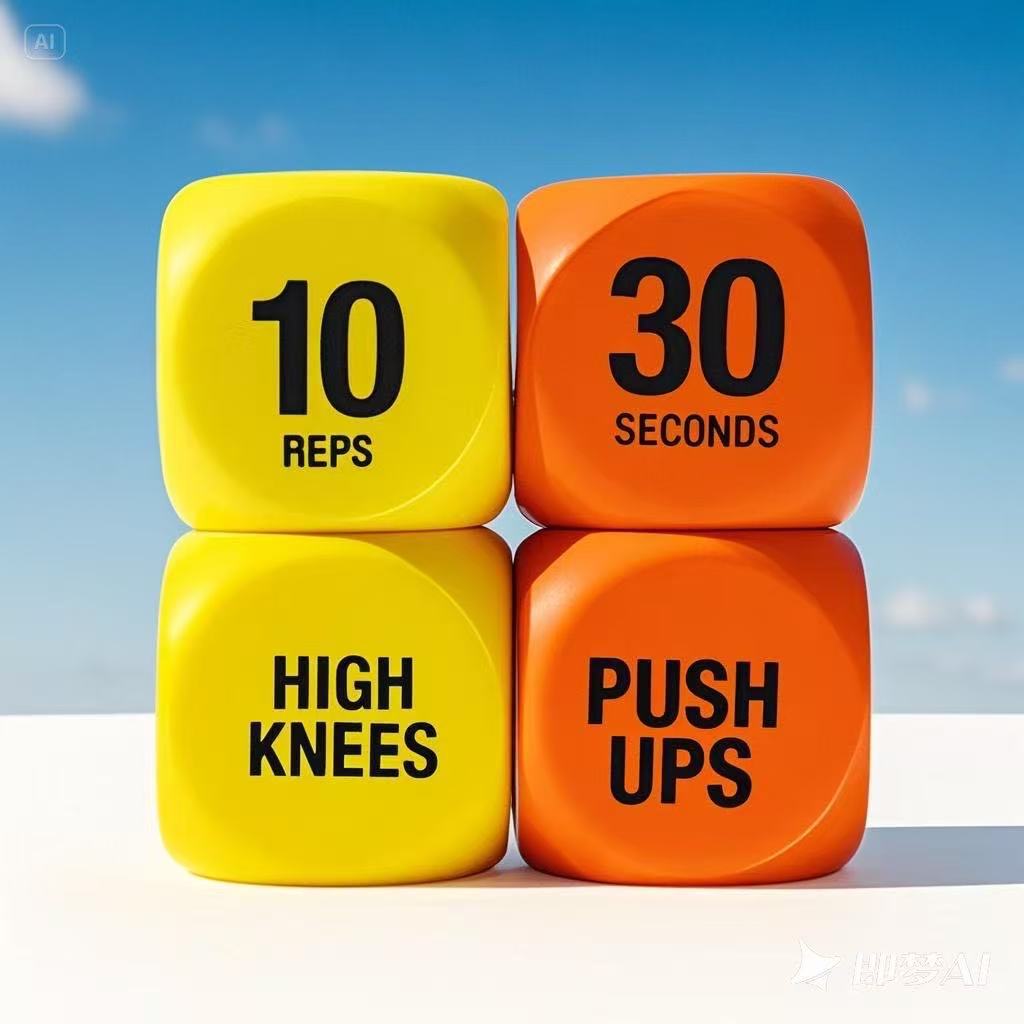 2 packs of fitness exercise dice with 6 sides design, including 10 repetitions and 30 seconds of stilt jumping and push ups 426