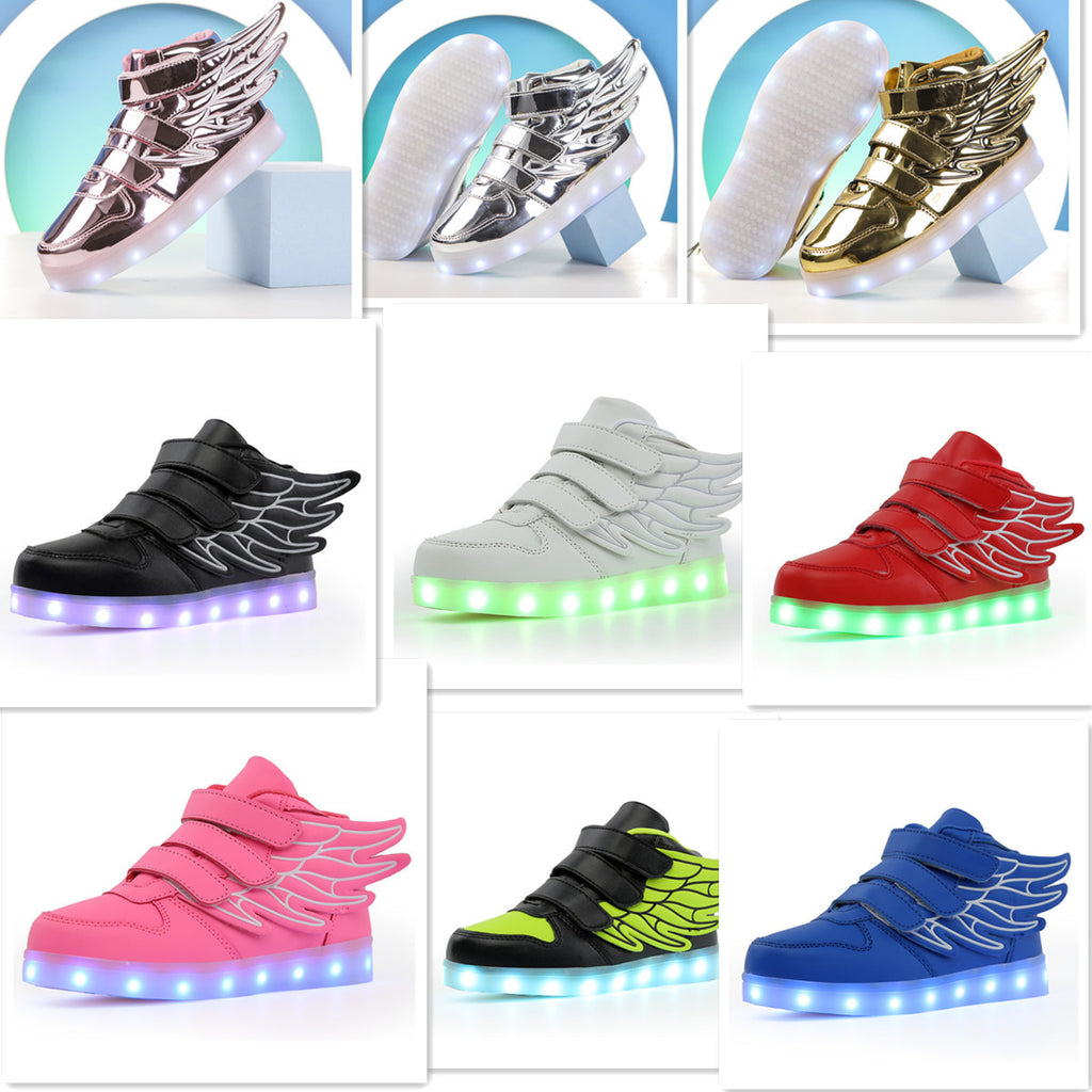 High-top winged light-up sole shoes with LED lights and charging function 096